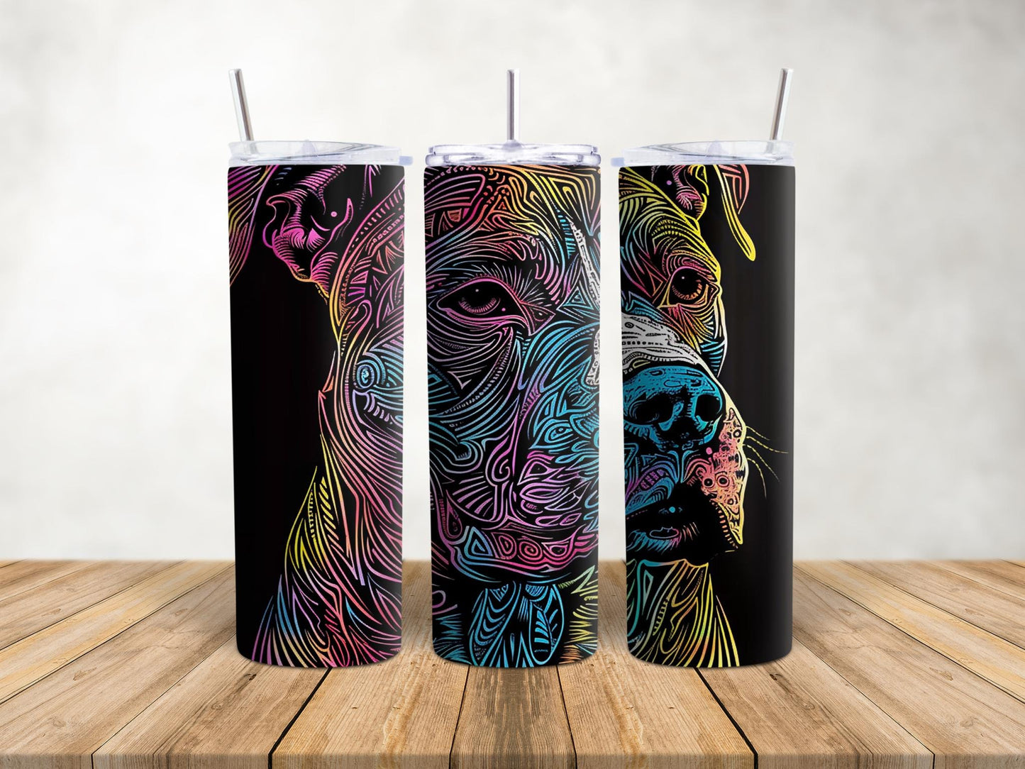 Vibrant Rainbow Line Art Pitbull 20oz Skinny Tumbler - Unique Dog Lover Gift