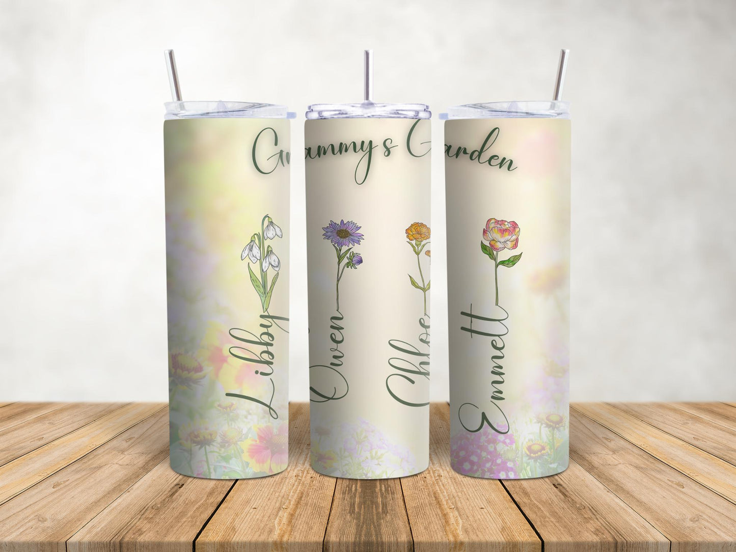 Personalized Floral Tumbler for Mom, Granny, Nana - Birth Month Flower Gift
