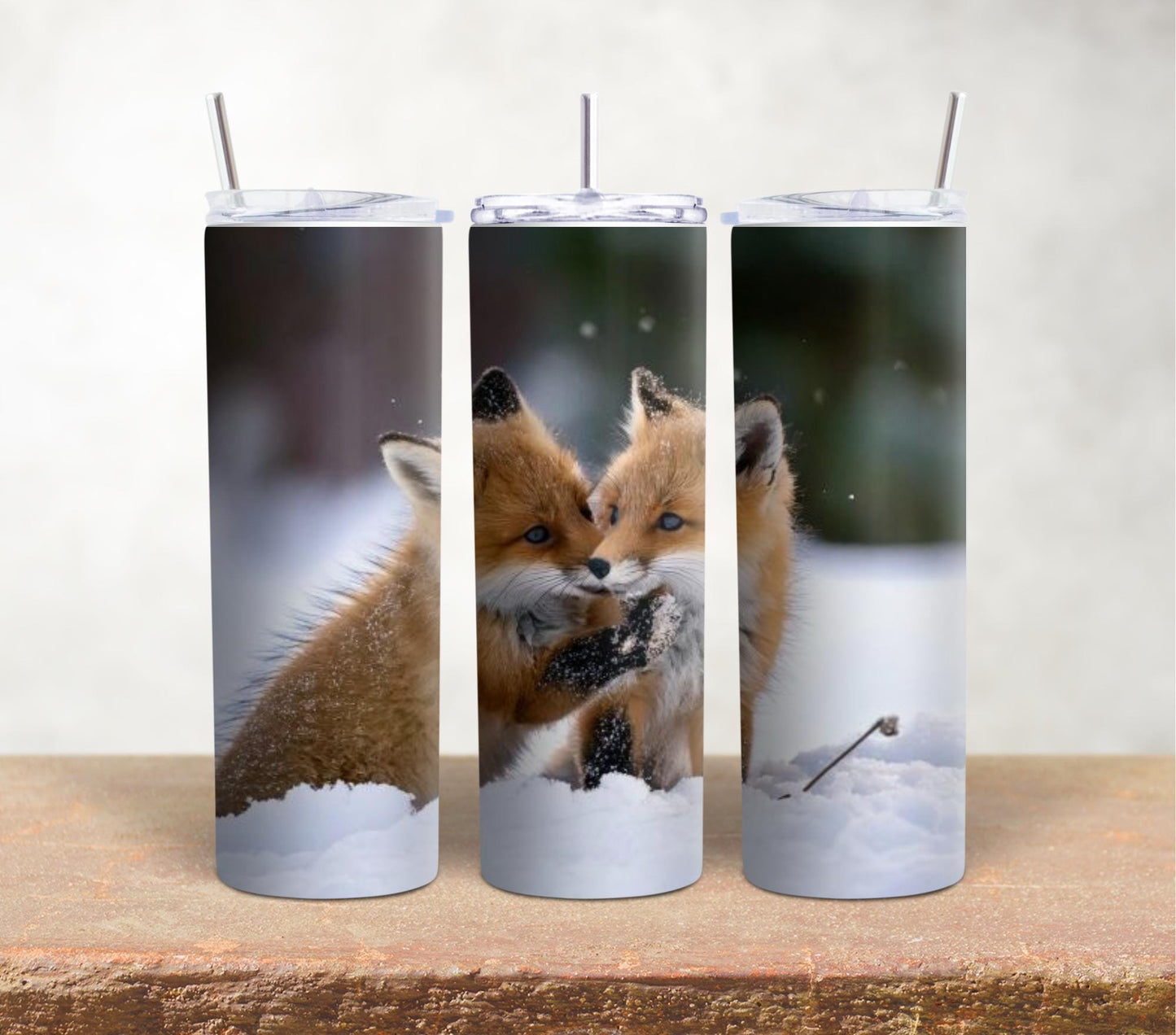 Fox in Snow Tumbler: Winter Wildlife, Double Wall Insulated Travel Mug