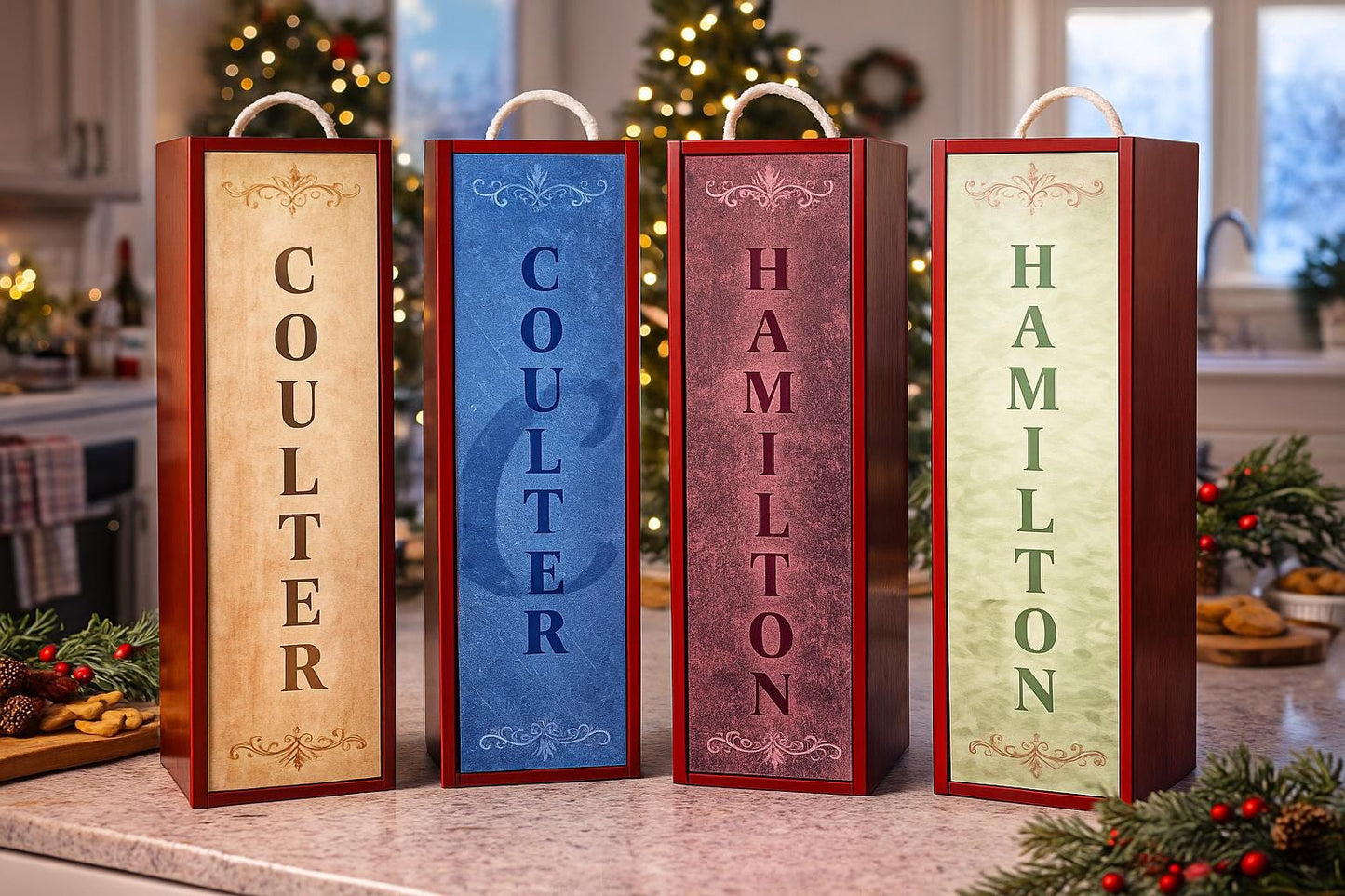 Personalized Wine Box with Name Customization in 4 Colors, Luxury Wooden Wine Gift Box, Christmas Hostess Gift, Custom Wine Packaging