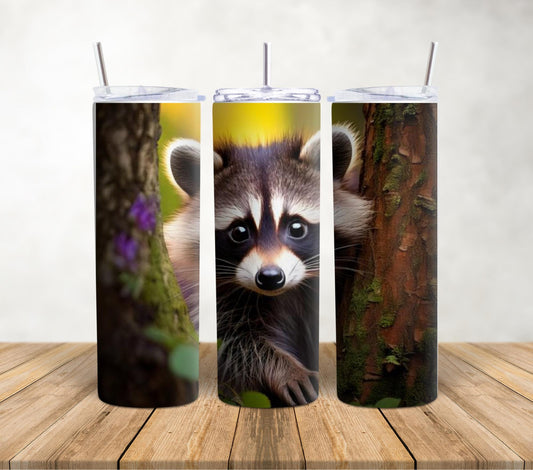 Raccoon Tumbler: Forest Wildlife Stainless Steel Mug - Nature Lover Gift