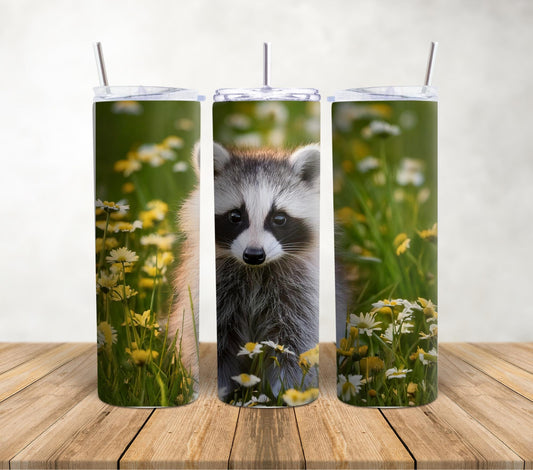 Raccoon Tumbler: Wildflower Design - Gift for Animal Lovers