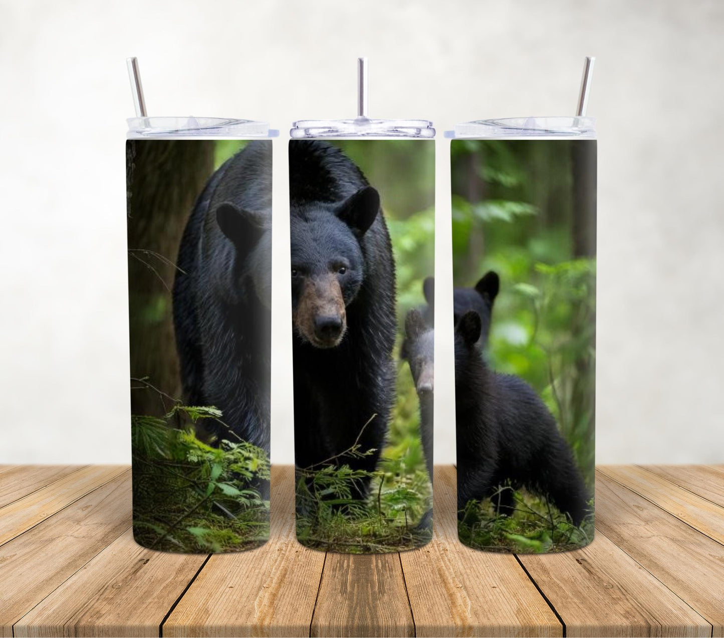 Mother Bear and Cubs Stainless Steel Tumbler: Wildlife Nature Gift