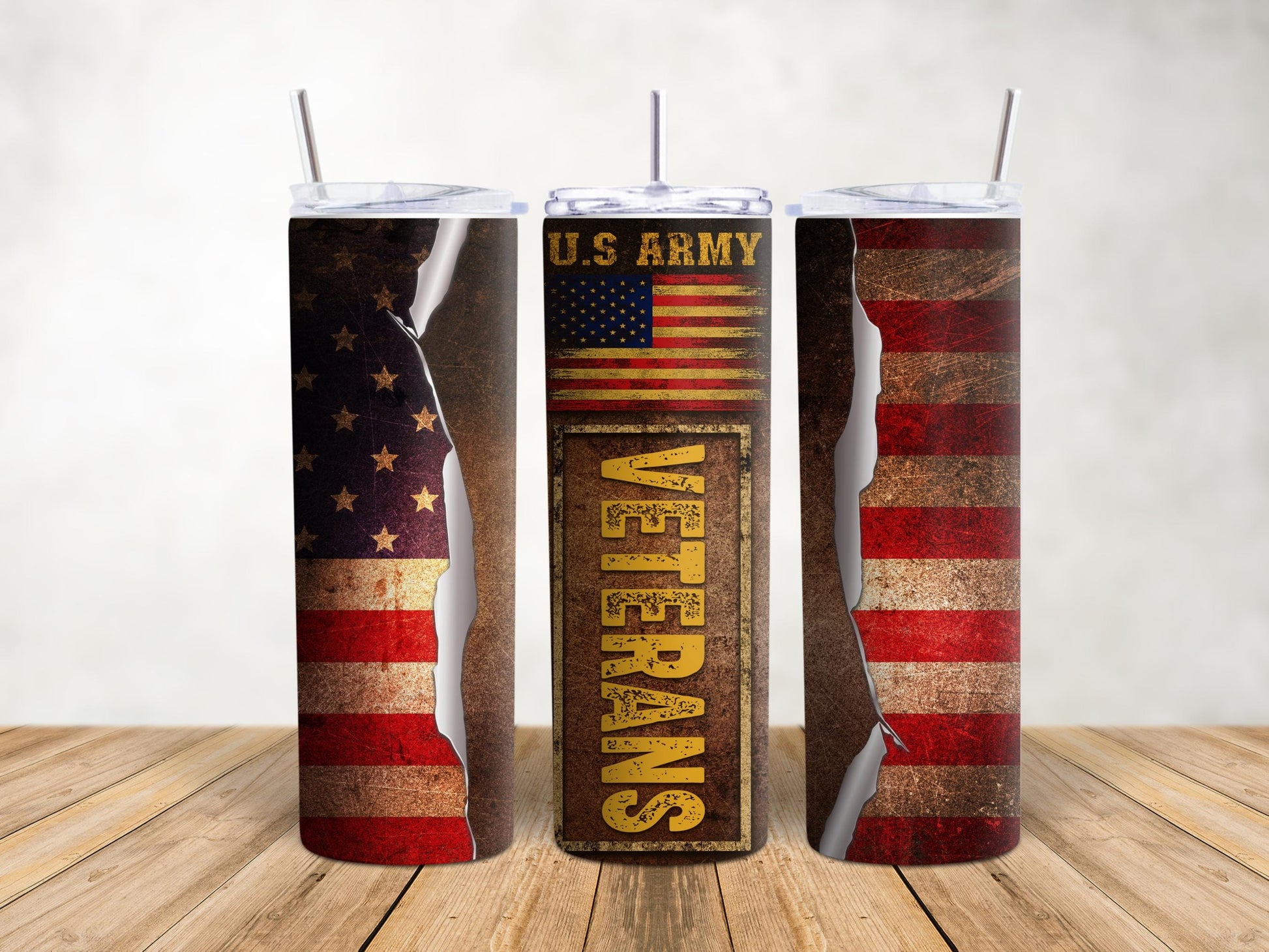 Army Veteran 20oz Skinny Tumbler with US Flag Design for Veterans & Families