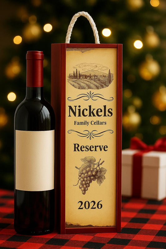 Personalized Wooden Wine Box | Custom Reserve Wine Gift | Rustic Christmas Gift Box | Vintage Vineyard Design Wine Not Included