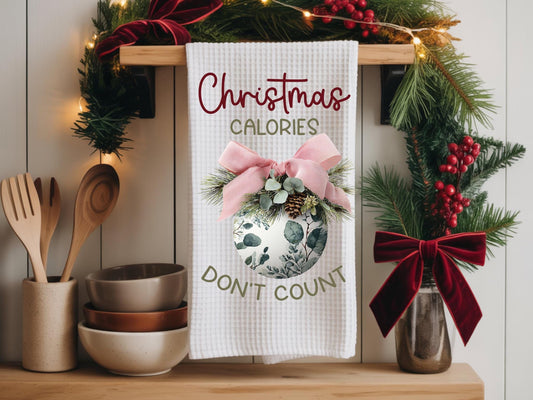 Christmas Calories Don’t Count Tea Towel, Funny Holiday Hostess Gift, Christmas Humor, Festive Kitchen Accessory